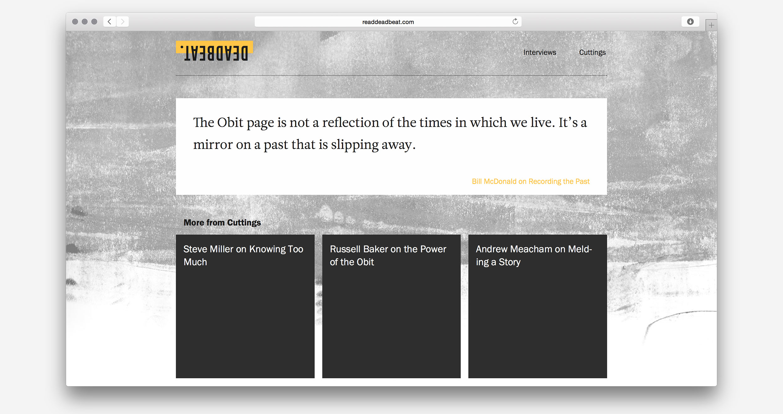 The Clippings section of the website