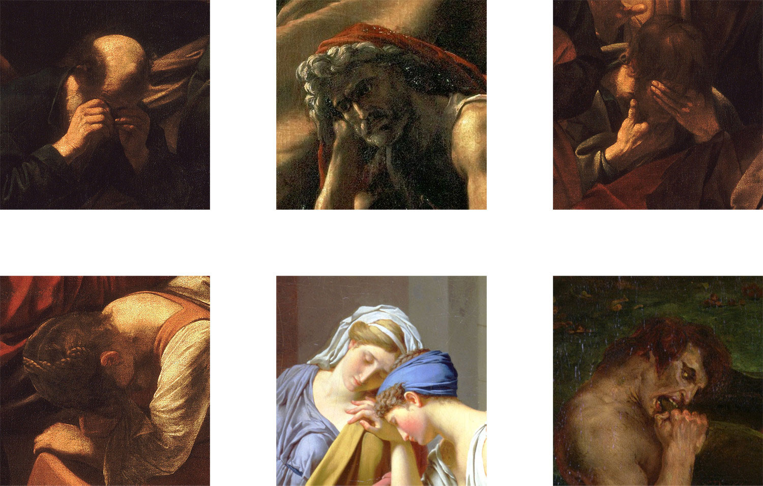 Paintings at the Louvre depicting sad expressions